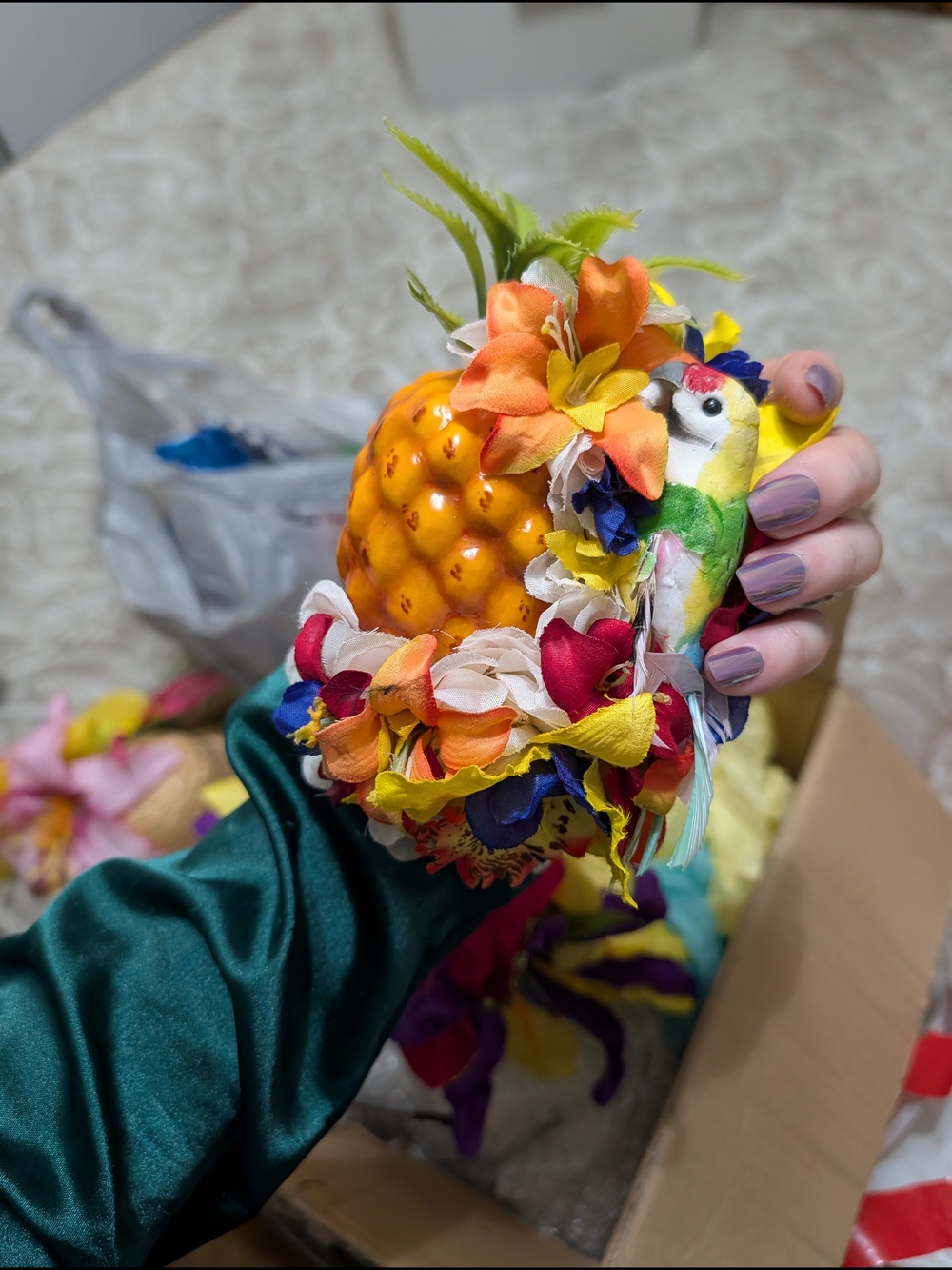 Tropical Pineapple & Parrot Floral Hair Clip - Multicolor